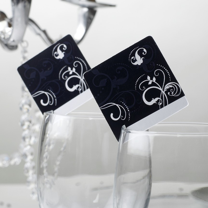 Black white place glass place cards